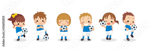 サッカーを楽しむ可愛い子供たちのイラスト　セット　白背景　バリエーション　ベクター