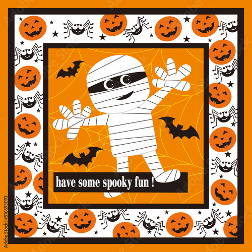 halloween card with mummy and bats