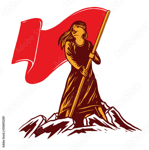 Woman holding flag propaganda poster illustration