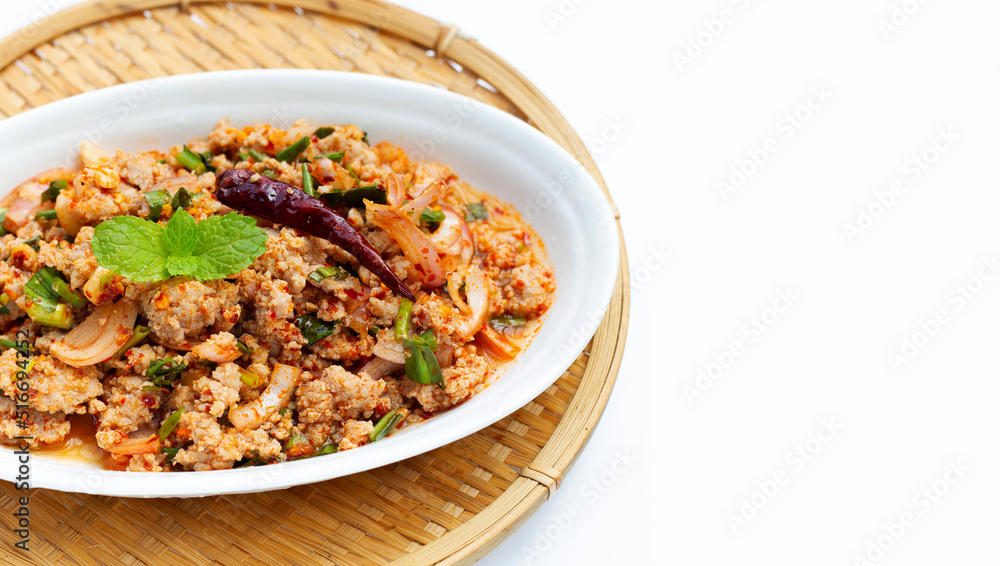 Spicy minced pork salad. Copy space Spicy minced pork salad. Copy space