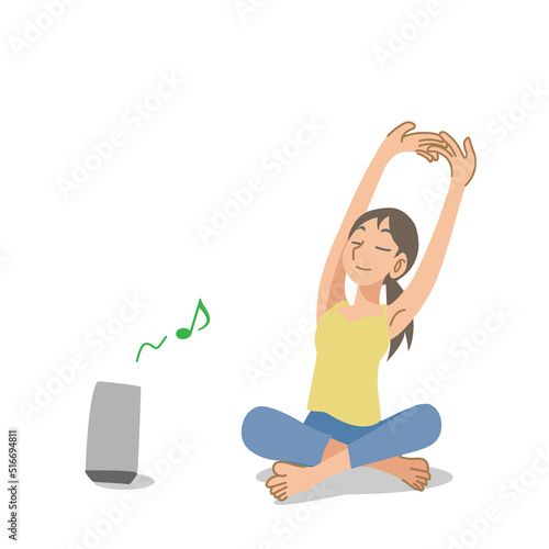 音楽を聴きながらフィットネスをする女性