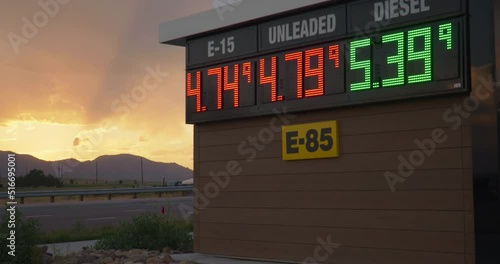 Gas Prices Sunset Mountain View Gas Station Gas Pump Mountains Unleaded Fuel Mountain Town
