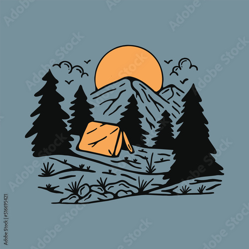 Camping with good view in the nature graphic illustration vector art t-shirt design