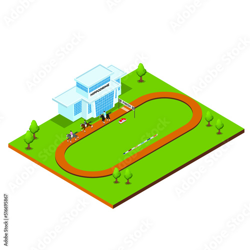 Hippodrome horse track isometric 3d vector illustration concept for banner, website, illustration, landing page, flyer, etc.