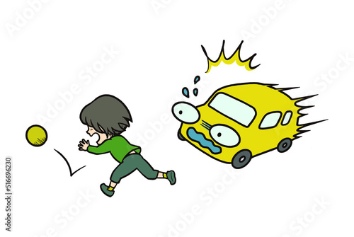 ボールで遊ぶ子供と接近する車