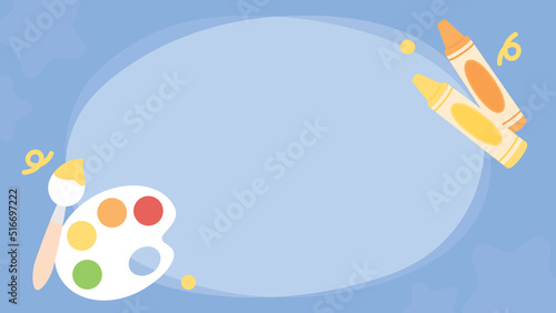 Cute blank education presentation template for art subject. Back to school concept. Flat design vector illustration.
