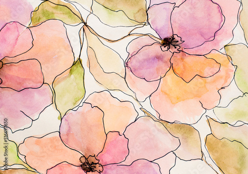 Flower illustration in watercolor. Delicate floral pattern. Artistic background. Postcard. Flower card.