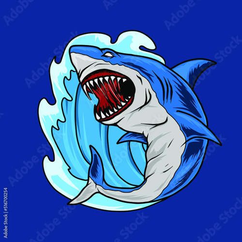 shark angry jump in the wave artwork