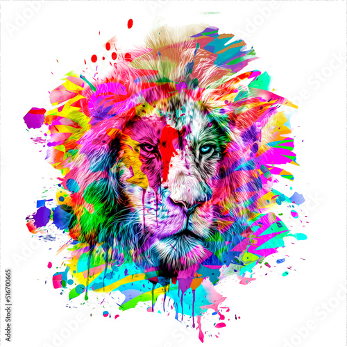Lion head with colorful cre...
