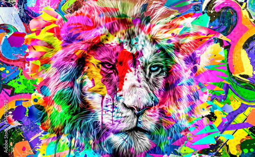 Lion head with colorful cre...