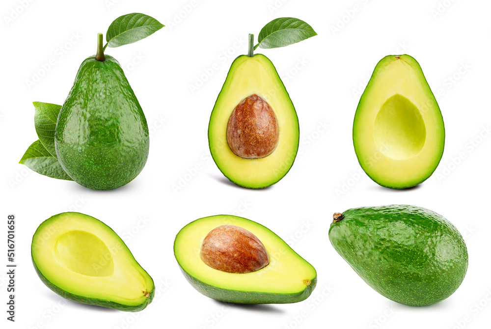 Avocado set isolated on white background Avocado set isolated on white background