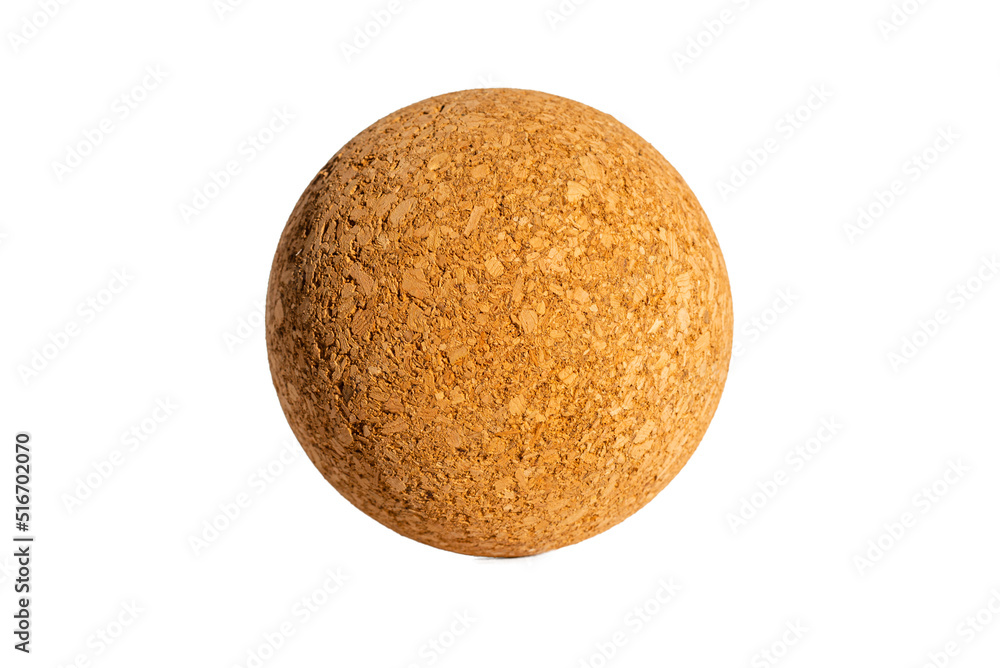 Nice brown cork ball isolated on a white isolated background,close up. Nice brown cork ball isolated on a white isolated background,close up.