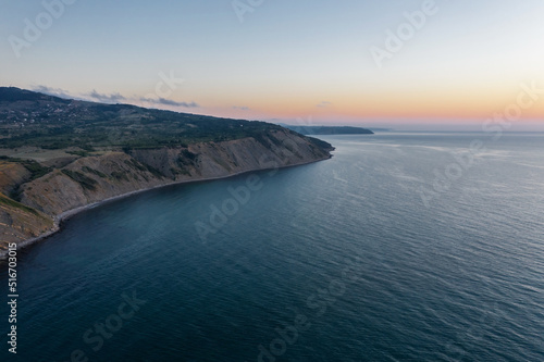 Aerial view to a sea cape at sunrise. Cape Emine  Bulgaria