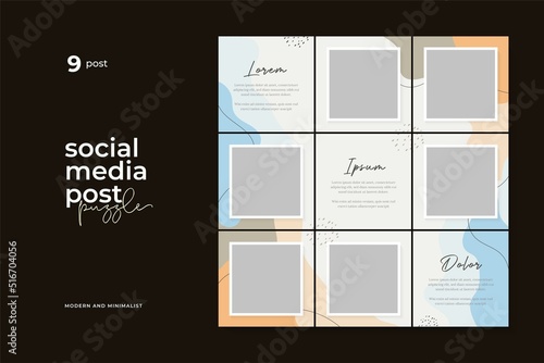 instagram puzzle template, abstract element instagram post design, pastel background, instagram puzzle feed pack template.