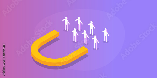 Customer retention, inbound marketing and attracting new customer with magnet conceptual web banner template with gradient background.