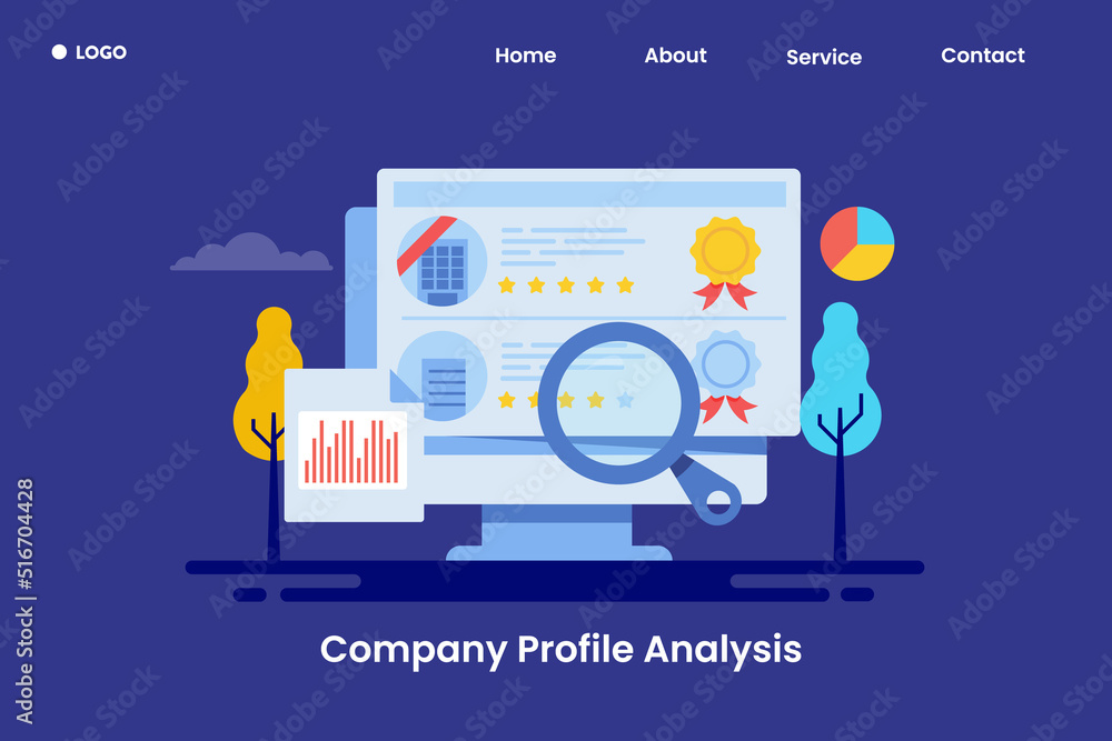 Company profile analysis, business data, financial report, working capital investment, market performance research information conceptual web banner template.