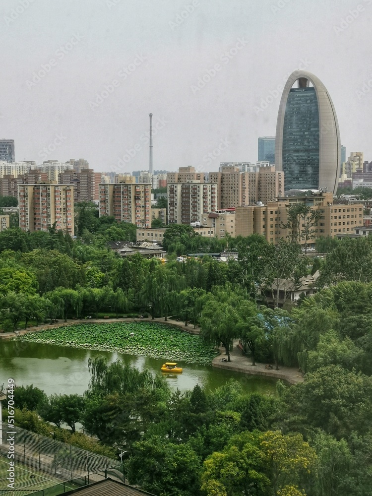 Obraz premium city river and skyscrapers