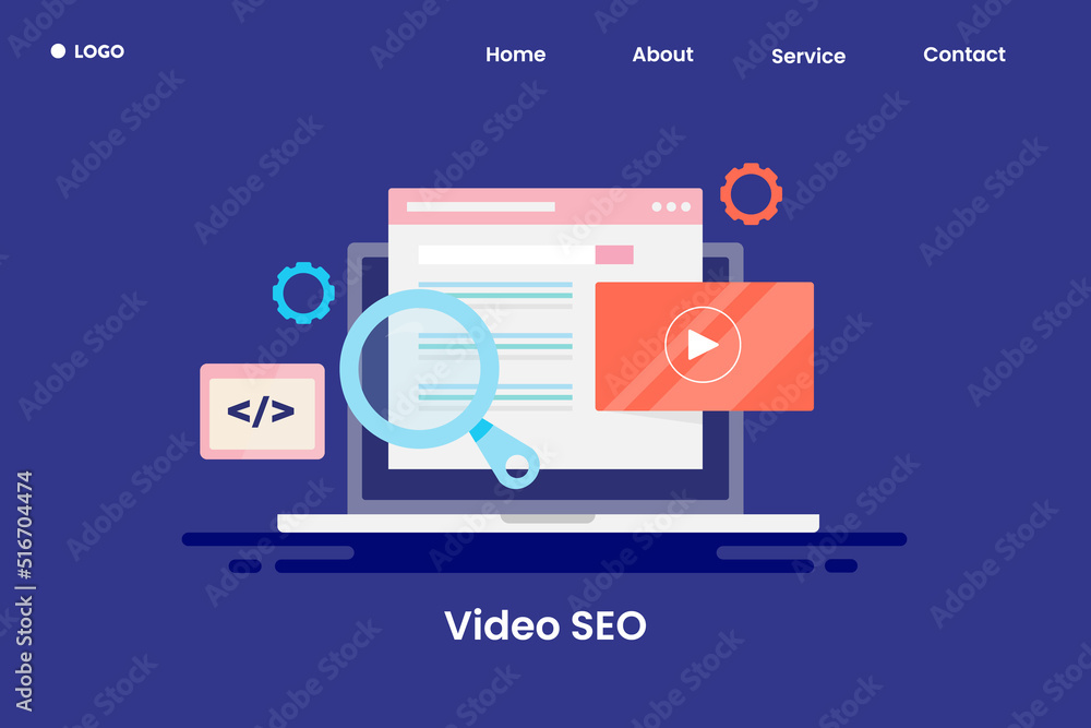 Video optimization, video results showing on search engine, SEO concept, web banner template. Video optimization, video results showing on search engine, SEO concept, web banner template.