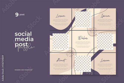 instagram puzzle template, abstract element instagram post design, pastel background, instagram puzzle feed pack template.
