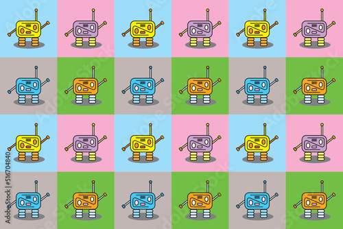 seamless pattern with radio robot character cartoon
