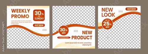 Set of Business Fashion Advertising Banner. Abstract square Templates Design in White Orange Color. Suitable for Social Media Posts and Web Ads.