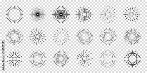 Sunburst Or Starburst Element Set - Different Vector Illustrations Isolated On Transparent Background