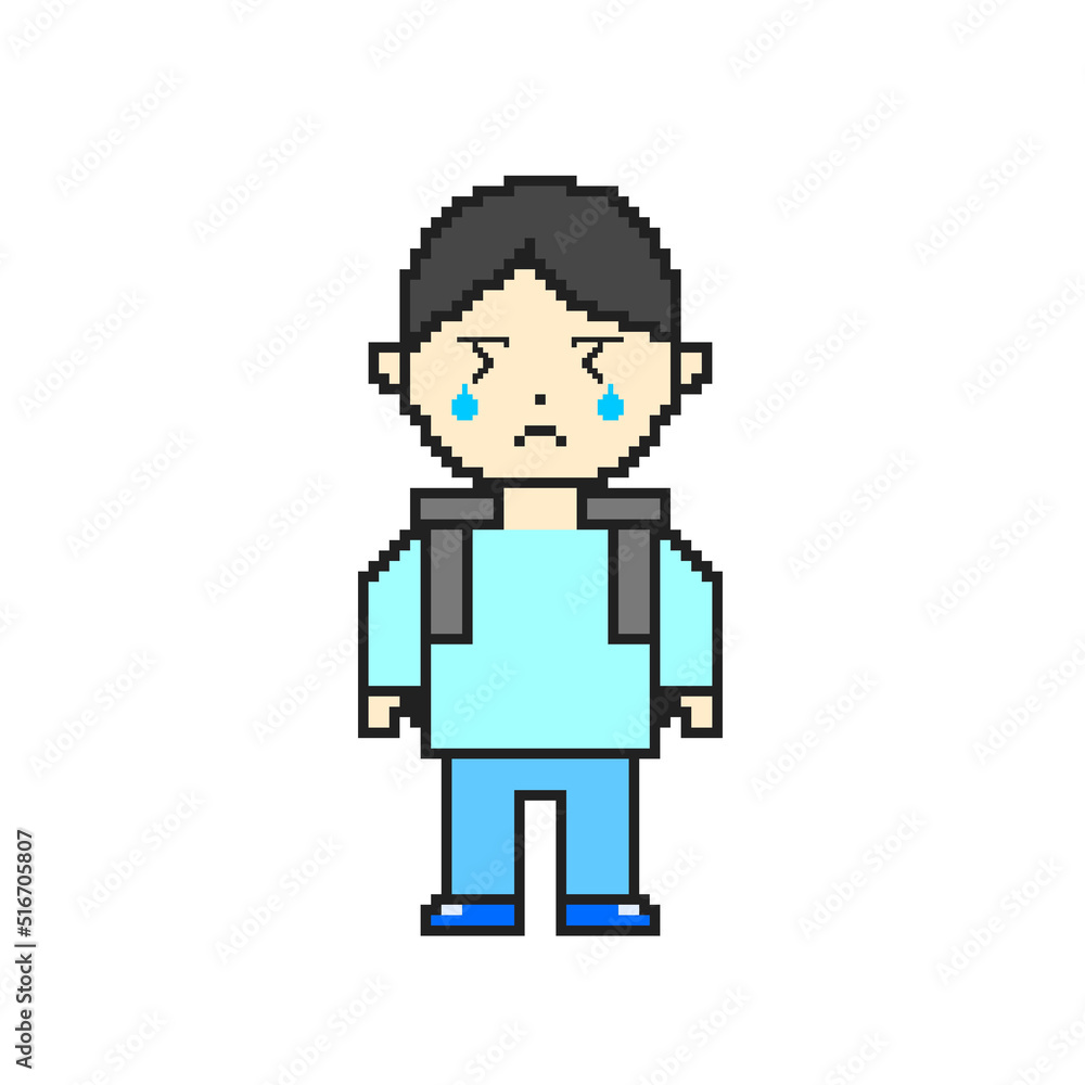 Pixel art crying elementary school boy Pixel art crying elementary school boy