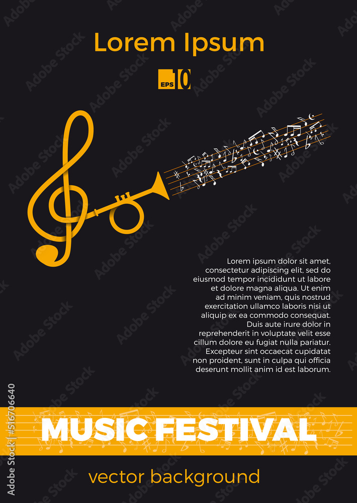 abstract trumpet and musical notes. Jazz and blues concert, music festival. Pattern for poster, cover and advertising. Vector illustration abstract trumpet and musical notes. Jazz and blues concert, music festival. Pattern for poster, cover and advertising. Vector illustration