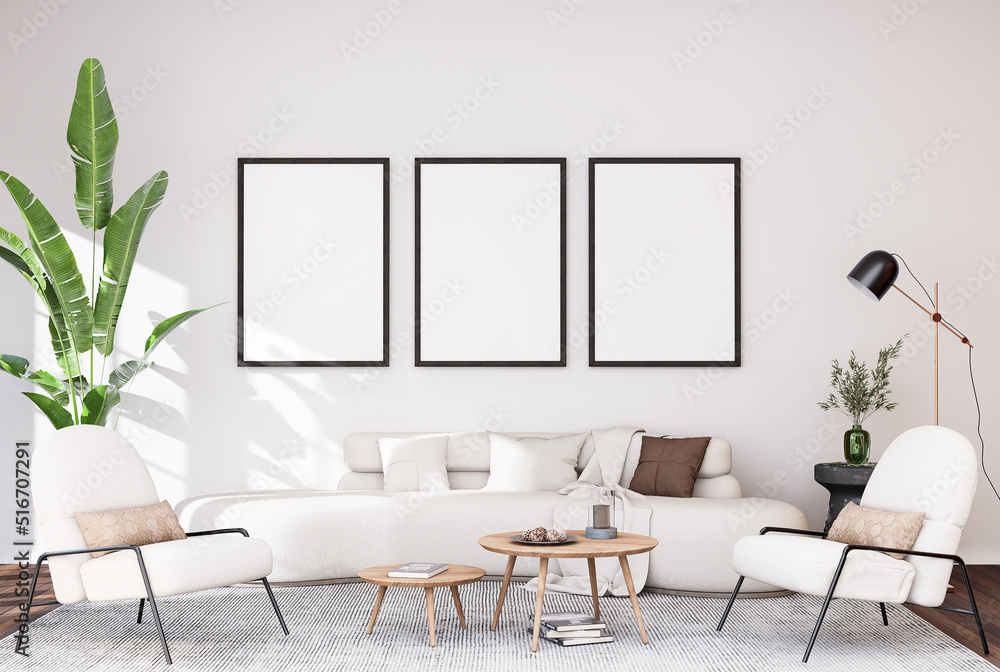 Mock up poster frame in modern interior background Mock up poster frame in modern interior background