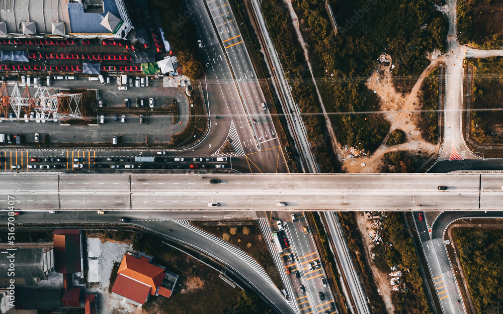 Fototapeta premium Top down view of straight road in the Malaysia city.