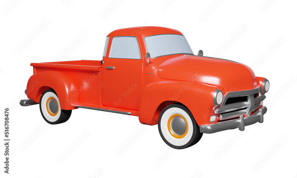 3D pickup truck isolated on white background. 3D rendering