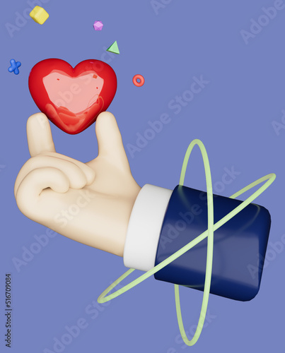 3D illustration heart in hand