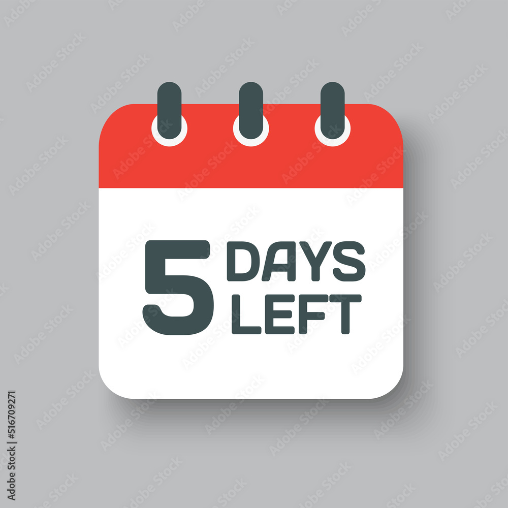 Countdown daily page calendar icon - 5 days left Countdown daily page calendar icon - 5 days left