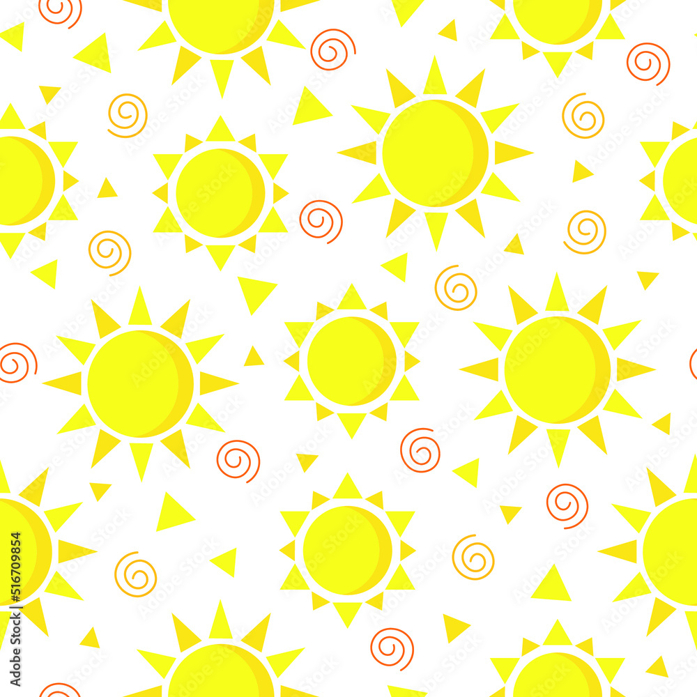 Seamless pattern with yellow sun isolated on a white background. Vector illustration Seamless pattern with yellow sun isolated on a white background. Vector illustration