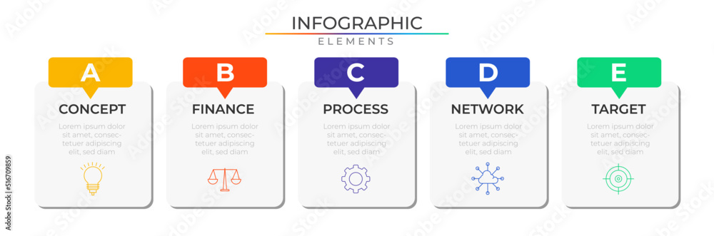 Obraz premium Rectangle business infographic elements plan concept design vector with icons. Workflow network project template for presentation and report. 
