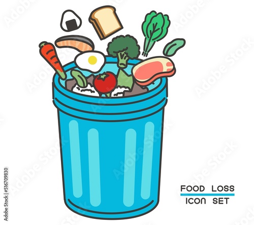 食品ロスでゴミ箱に食材を捨てるベクターイラスト素材／廃棄／SDGs 