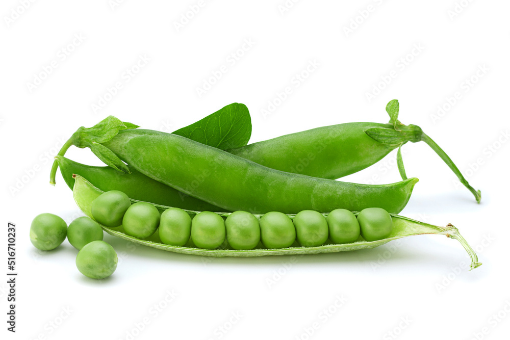 Fresh peas on white