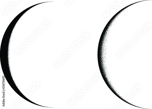 Half Circle Brush Stroke Border Frame . Grunge Element for your Design . Moon logo . Noise texture .Dispersion effect . Moon phase .Vector illustration