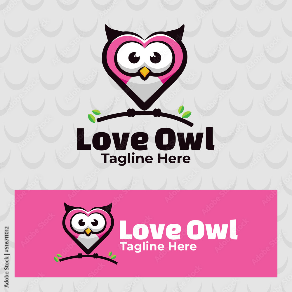 Obraz premium cute love owl logo illustration
