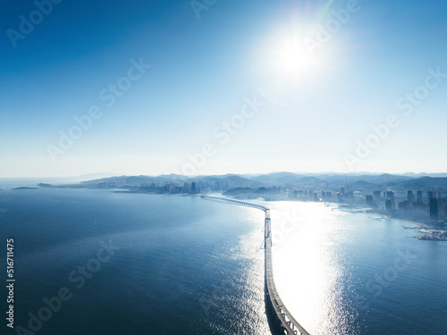 Aerial view of cross-sea bridge
