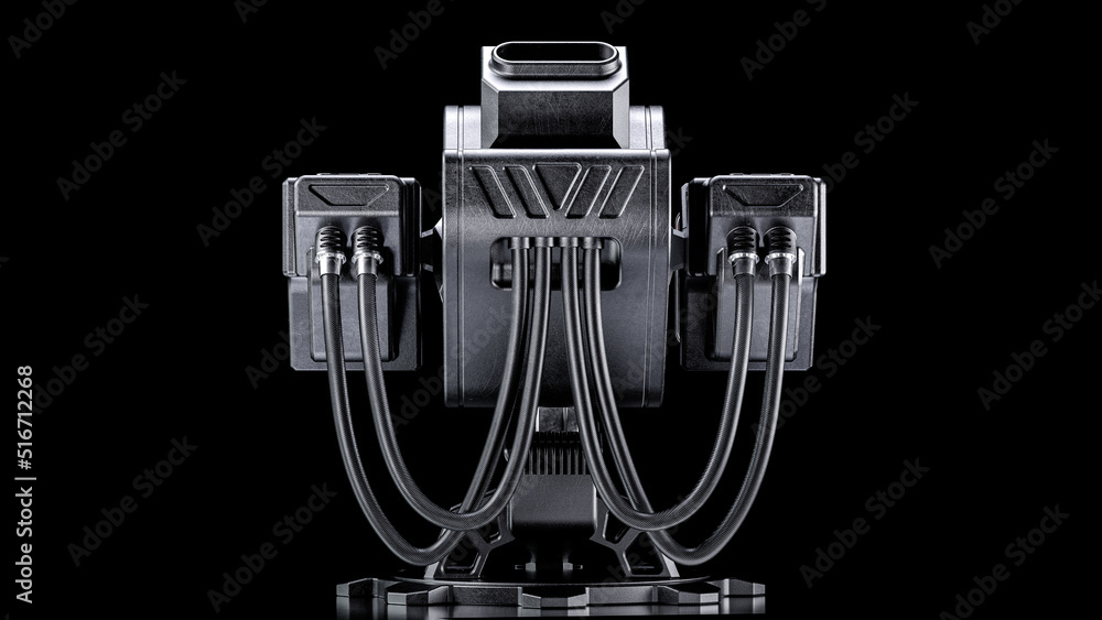 3D illustration of industrial sci fi futuristic military turret machine ...