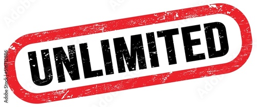 UNLIMITED, text written on red-black stamp sign. photo