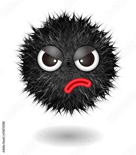 Fototapeta Naklejka Na Ścianę i Meble -  Hairy monster with black fluffy hair. Vector cute furry ball character.
