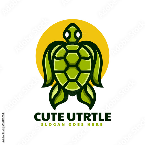 Vector Logo Illustration Turtle Simple Mascot Style.