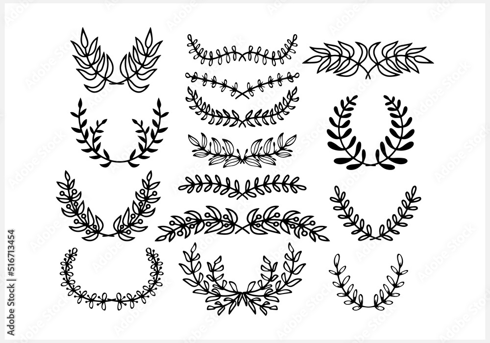 Wreath icon isolated. Eco clip art. Branch with leaf. Frame, border. Vector stock illustration. EPS 10 Wreath icon isolated. Eco clip art. Branch with leaf. Frame, border. Vector stock illustration. EPS 10