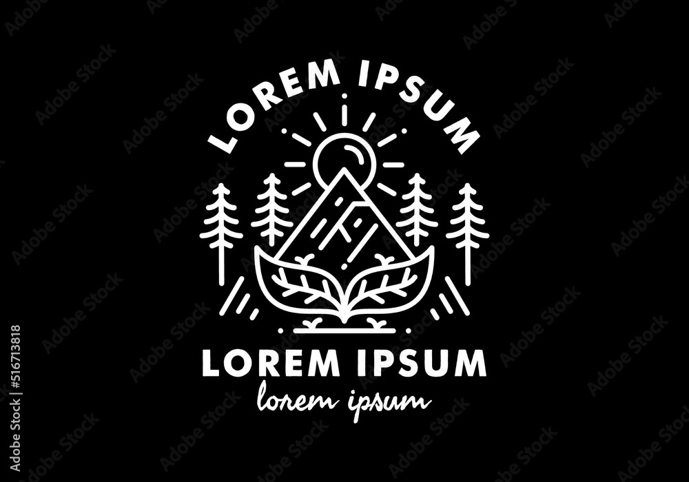 Leaf, mountain and sun line art illustration design Leaf, mountain and sun line art illustration design