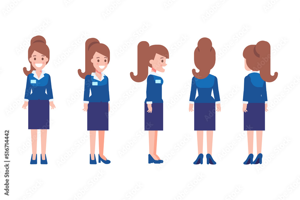 Girl, Woman front, side, back view flat vector character for animation. Separate body parts. Girl, Woman front, side, back view flat vector character for animation. Separate body parts.