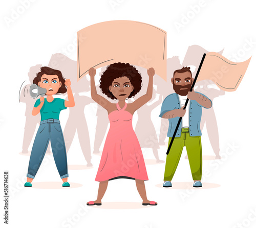 Young african american leader standing disgruntled with a large placard over her head, supporting the protests against the backdrop of disgruntled protesters, activists with placards, 
