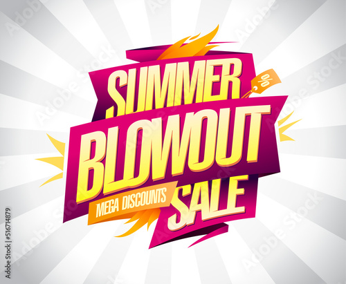 Summer blowout sale, mega discounts, vector advertising web banner