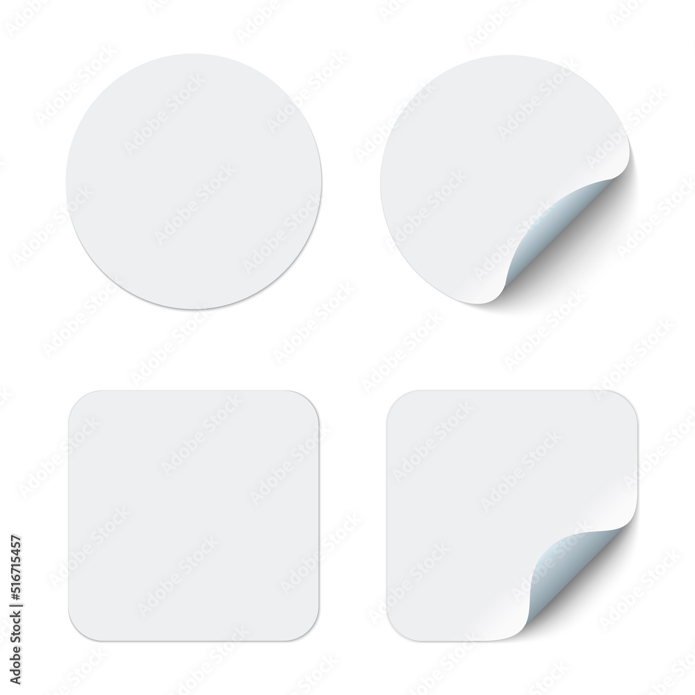 Blank square adhesive stickers mock up with curved corner. Mockup empty rectangular sticky label. Blank square adhesive stickers mock up with curved corner. Mockup empty rectangular sticky label.